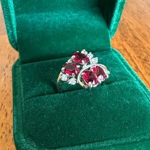 Vintage Red Gemstone Mixed Metal Size 5 Ring